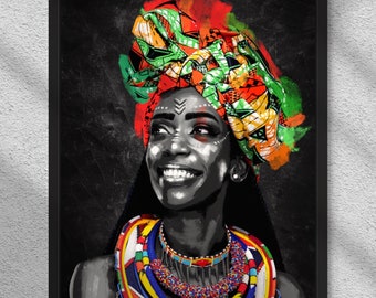 Póster de mujer negra en lienzo: arte africano, retrato de mujer.