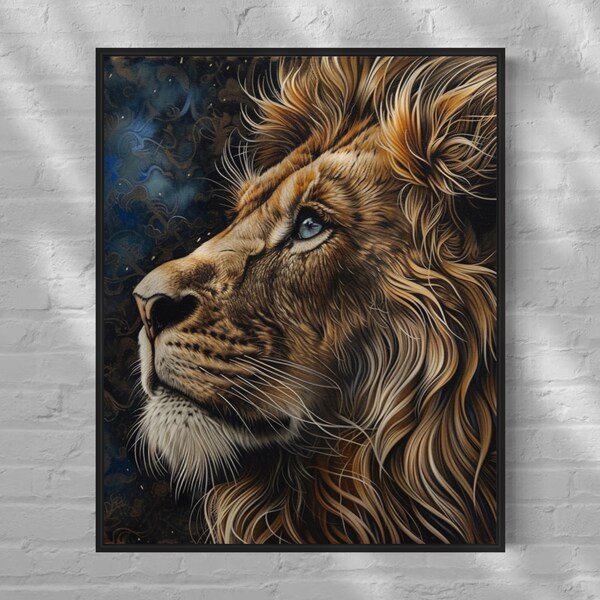 Lion frame, animal sauvage style artwork, Horizontal landscape, art print decoration, canvas colorful for house, king of jungle colourful