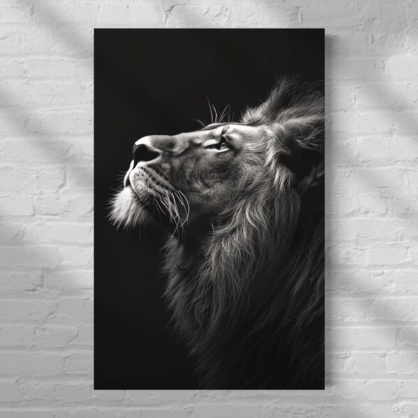 Lion frame, animal sauvage style artwork, Horizontal landscape, art print decoration, canvas colorful for house, king of jungle black white