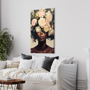 Woman With Roses Head Canvas Print - Elegant Floral Wall Art - Etsy