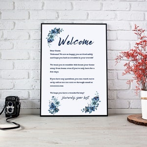 Welcome Note Sign Airbnb Printable, Welcome Airbnb Host Sign, Minimalist Airbnb Sign
