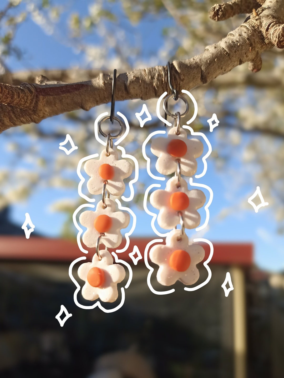 Handmade Polymer Clay Dangling Flower Earrings Allergy Free Etsy