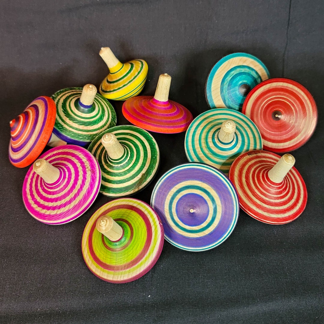 Color Wood Spin Top Etsy
