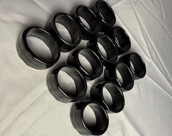 Vintage High Gloss Black Porcelain Oblong Napkin Rings, Set of 12