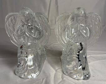 Candelabros vintage de cristal de plomo al 24% con forma de ángel rezando, juego de 2