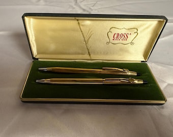Juego de pluma y lápiz Vintage Cross Classic Century chapado en oro de 10 quilates en su caja original.