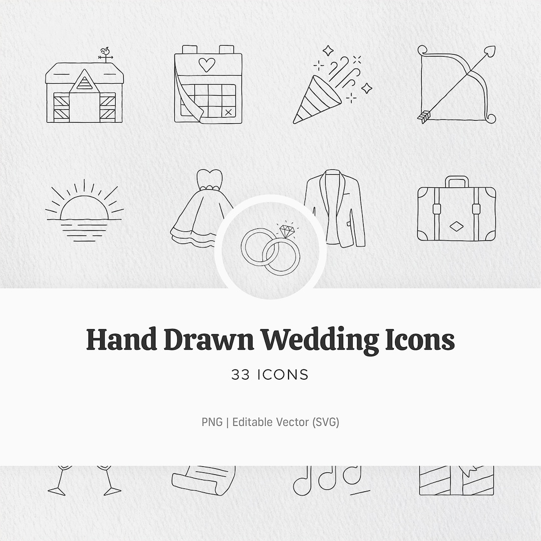 Hand Drawn Wedding Icons Set - 33 PNG & Editable SVG Graphics for ...