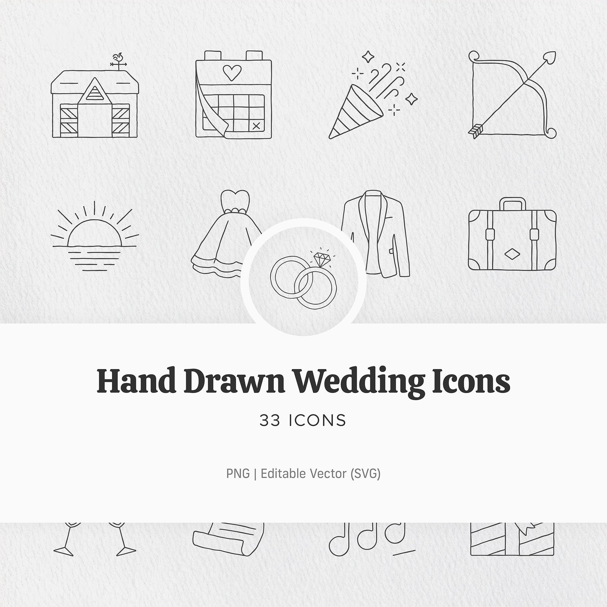 Hand Drawn Wedding Icons Set - 33 PNG & Editable SVG Graphics for ...