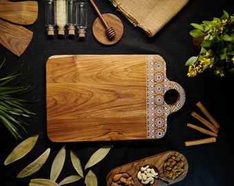 Handcrafted Wooden cutting board teak Wood Chopping board | Thick Wooden Kitchen Chopping Board for Meat, Cheese and Vegetables