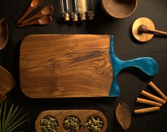 Tabla de cortar de madera hecha a mano, tabla de cortar de madera de teca, tabla de cortar de cocina de madera gruesa para carne, queso y verduras