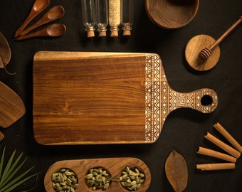 Tabla de cortar de madera hecha a mano, tabla de cortar de madera de teca, tabla de cortar de cocina de madera gruesa para carne, queso y verduras