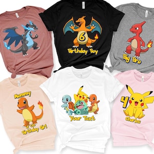 Camiseta de Pokémon, camiseta de fiesta de cumpleaños de Go, camiseta familiar retro, regalo para niños, camisetas de cumpleaños a juego de Pokémon, camiseta de Pikachu, Gigantamax Mega