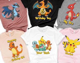Pokemon Shirt, Go Birthday Party Shirt, Retro Family Tee, Gift for Kids, Pokémon Matching Birthday Shirts, Pikachu Shirt, Gigantamax Mega