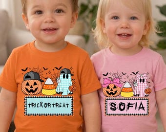 Custom Halloween Boy and Girl Shirt, Personalized Spooky Season Kids Shirt,  Kids Halloween Party Shirt, Halloween Toddler Shirt