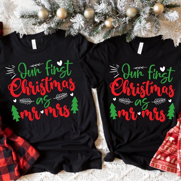 First Christmas As Mr And Mrs, Our First Christmas Pajamas, Couples Christmas pajamas, matching christmas pajamas, mr and mrs couple pajama