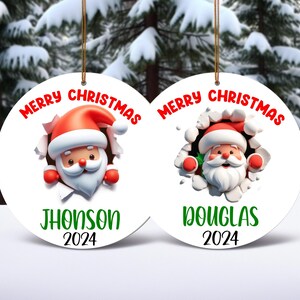 Santa 3D Effect, Personalized Vintage Santa Christmas Ornament, Custom Name Ornament, Christmas Personalization, Free Gift Box and Ribbon