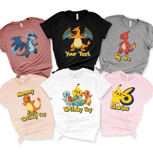 Chemise Pokémon, chemise de fête d'anniversaire Go, t-shirt familial rétro, cadeau pour enfants, chemises d'anniversaire assorties Pokémon, chemise Pikachu, Gigantamax Mega