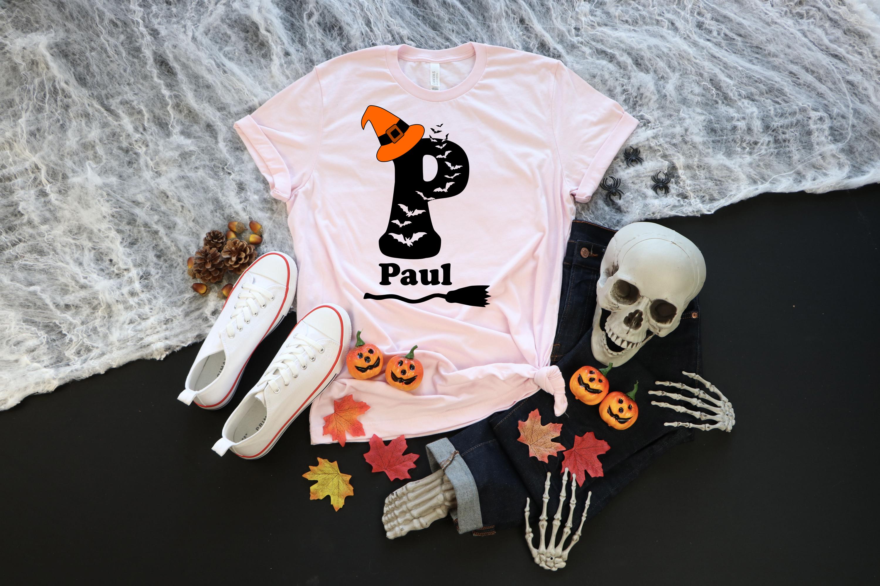 Alphabet Halloween Name T-Shirt, Custom Halloween Group Tshirts, Personalized Spooky Family Matching Shirts, Personalized Halloween  Shirt