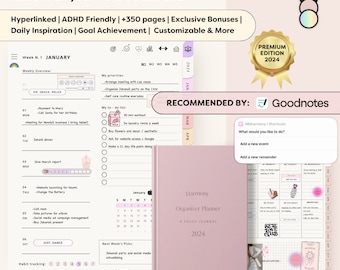 Digital Planner 2024 & Undated, Goodnotes Planner, iPad Planner, Daily Planner, Weekly Planner, Notability Planner,Best ADHD Digital Planner