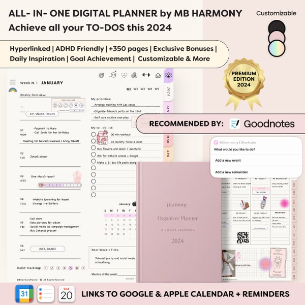 All-In-One Digital Planner Goodnotes iPad ADHD Planner Student Planner Goal Planner Undated Planner, mom gift