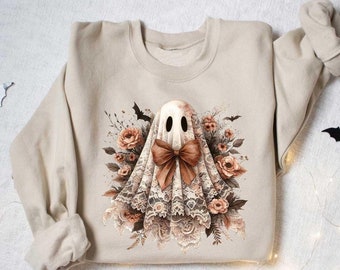 Lace Ghost Halloween Sweatshirt, Coquette Halloween Sweater, Lace Ghost Sweater, Halloween, Halloween Party Hoodie,Coquette Bow Girl