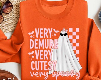Very Demure Very Cutesy Very Spooky Sweatshirt, Ghost Lady Shirt, Halloween Crewneck, Cute Ghost, Halloween Meme Ghost Crewneck