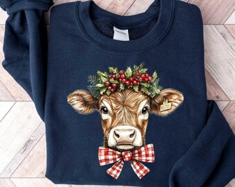 Christmas Sweatshirt, Cute Cow Christmas Sweatshirt,Christmas Gift,2026 Merry Christmas,Merry Christmoos,Christmas Light Shirt,Cow Christmas