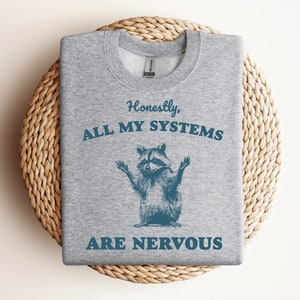 Honestly All My Systems Are Nervous Sweatshirt, Retro 90s Raccoon Sweatshirt, Oversized Trash Panda Sweatshirt,Funny Unisex Adult Sweatshirt