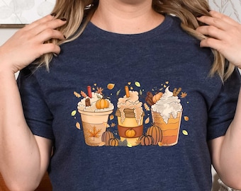 Fall Coffee Shirt, Cute Fall Sweatshirt, Coffee Lover tee Shirt, Halloween Pumpkin Latte Drink Cup, Pumpkin Spice Shirt, Thanksgiving Shirt
