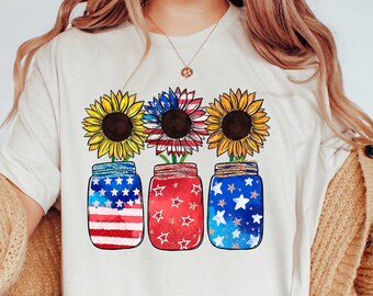 America Sunflower Shirt, USA Flag Flower T Shirt, Gift For American, 4th Of July Flag Graphic T-Shirt, Freedom TShirt, Independence Shirt