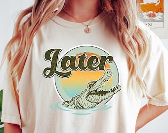 Retro Later Shirt, Gator Shirt for Women, Funny Summer Shirt, Summer Gator Shirt, Animal Lover Tee, Retro Sunset Tshirt, Sunset Graphic Tees