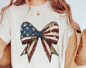 Coquette 4th of July Shirt,Coquette American Girl T-Shirt, Coquette Bow 4th of July Tee, Freedom Shirt Women , Cute 4th Of July Crewneck