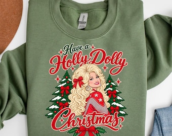 Holly Dolly Christmas Sweatshirt, Retro Dolly Xmas T-Shirt, Christmas Nostalgia Tee, Christmas Xmas Shirt, Winter Holiday Xmas Hoodie,