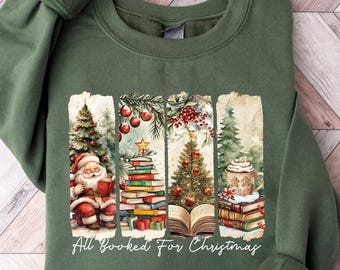 Sudadera "Todo reservado para Navidad", sudadera con capucha de bibliotecario, camiseta navideña "Ratón de biblioteca", camiseta navideña "Árbol de libros", suéter navideño "Amantes de los libros"