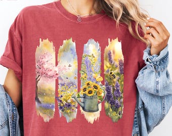 Comfort Colors®Flower Shirt, Gift For Her, Flower Shirt Boho Spring, Floral Graphic Tee, Floral Shirt, Flower T-shirt, Wildflower T-shirt