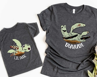 Camiseta Duuude y Lil Dude, Camiseta divertida de tortuga, Regalo para el Día del Padre, Camiseta para papá, Suéter divertido para papá, Regalo para papá, Camiseta a juego para papá e hijo