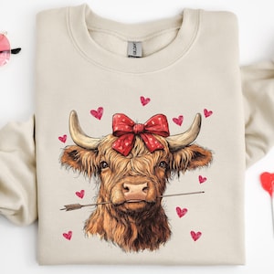 Highland Cow Valentine Sweatshirt, Heifer Valentine Shirt, Valentines Day Gift, Western Valentine Shirt, Valentines Crewneck, Cow Lover Gift