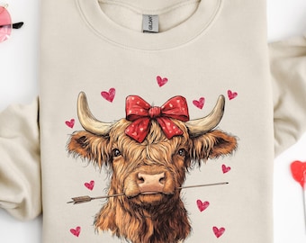 Highland Cow Valentine Sweatshirt, Heifer Valentine Shirt, Valentines Day Gift, Western Valentine Shirt, Valentines Crewneck, Cow Lover Gift