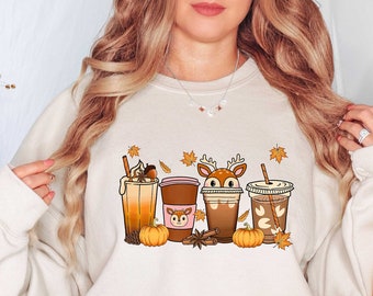 Fall Coffee Shirt, Cute Fall Sweatshirt, Coffee Lover tee Shirt, Halloween Pumpkin Latte Drink Cup, Pumpkin Spice Shirt, Thanksgiving Shirt