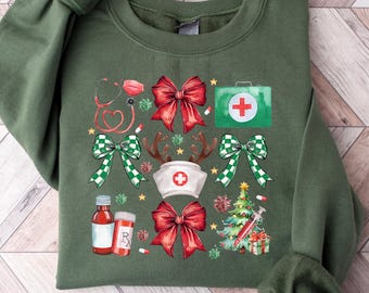 Coquette Christmas Nurse Sweater, Christmas Nurse Shirt, Christmas RN, Christmas Reindeer Sweatshirt, Christmas Shirt, Christmas Nurse Tee