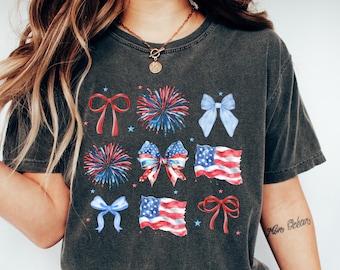 Comfort Colors®Coquette USA Bow Shirt, America Bow Shirt for July 4th T-shirt, Memorial Day Shirt, USA Gift,Election Shirt,Patriotic Bow Tee