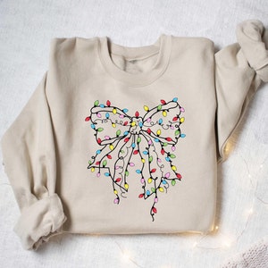 Christmas Lights Coquette Bow Sweatshirt, Christmas Shirt, Christmas Light Sweatshirt, Funny Christmas Sweatshirt