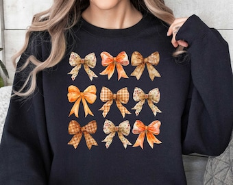 Retro Fall Pumpkin Bow Sweatshirt, Fall Coquette Bow Shirt, Fall Shirt, Autumn Pumpkin, Fall Autumn Shirt, Fall Vibes Shirt