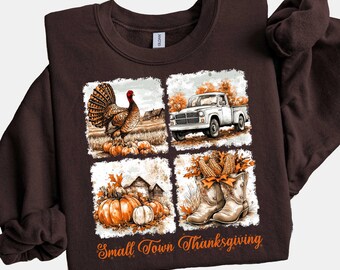 Sudadera con capucha de granjero de otoño, sudadera de manga larga de Acción de Gracias campestre, sudadera de Acción de Gracias de pueblo pequeño, camiseta de chica campestre, regalo de camisa navideña