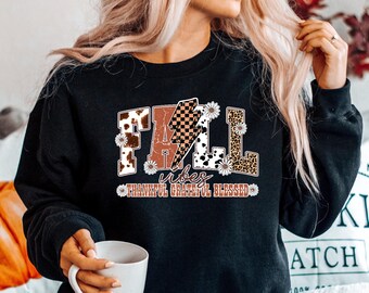 Fall Vibes Sweatshirt, Halloween Sweatshirt, Fall Sweatshirt, Fall Leopard Sweatshirt, Fall Time Sweatshirt, Cute Thanksgiving Sweatshirt
