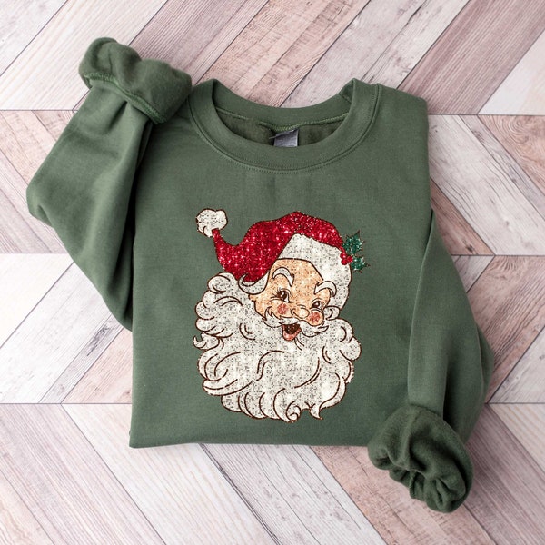 Santa Christmas Sweater, Vintage Santa Claus Face Sweatshirt - Retro Christmas Clothing, Santaface Festive Holiday Sweatshirt,Christmas Gift