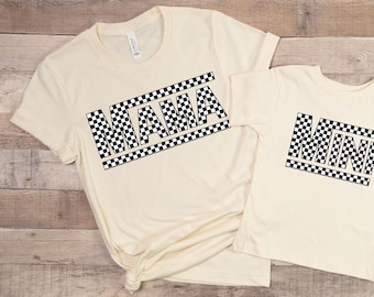 Mama and Mini Shirts Mother's Day Gift for New Mom Matching Mommy and Me Tees Retro Mother Daughter Shirts Checkered Mama and Mini Outfit