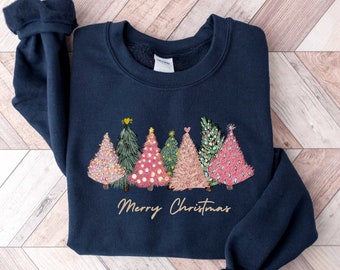 Christmas Trees Sweatshirt, Merry Christmas Sweatshirt, Holiday Sweater, Womens Holiday Sweatshirt, Christmas Shirt, Winter Sweatshirt