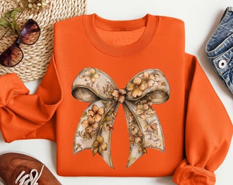 Coquette Fall Sweatshirt, Pumpkin Shirt, Retro Halloween Sweatshirt, Fall Shirt, Pink Bow Shirt,  Halloween Shirt, Gift For Her