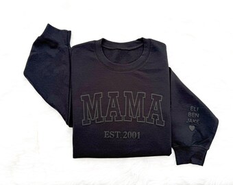 Custom Mama Sweatshirt with Kids Names | Puff Letters | Embossed Lettering | Christmas Gift for Mom | Mama Sweater | Names on Sleeve